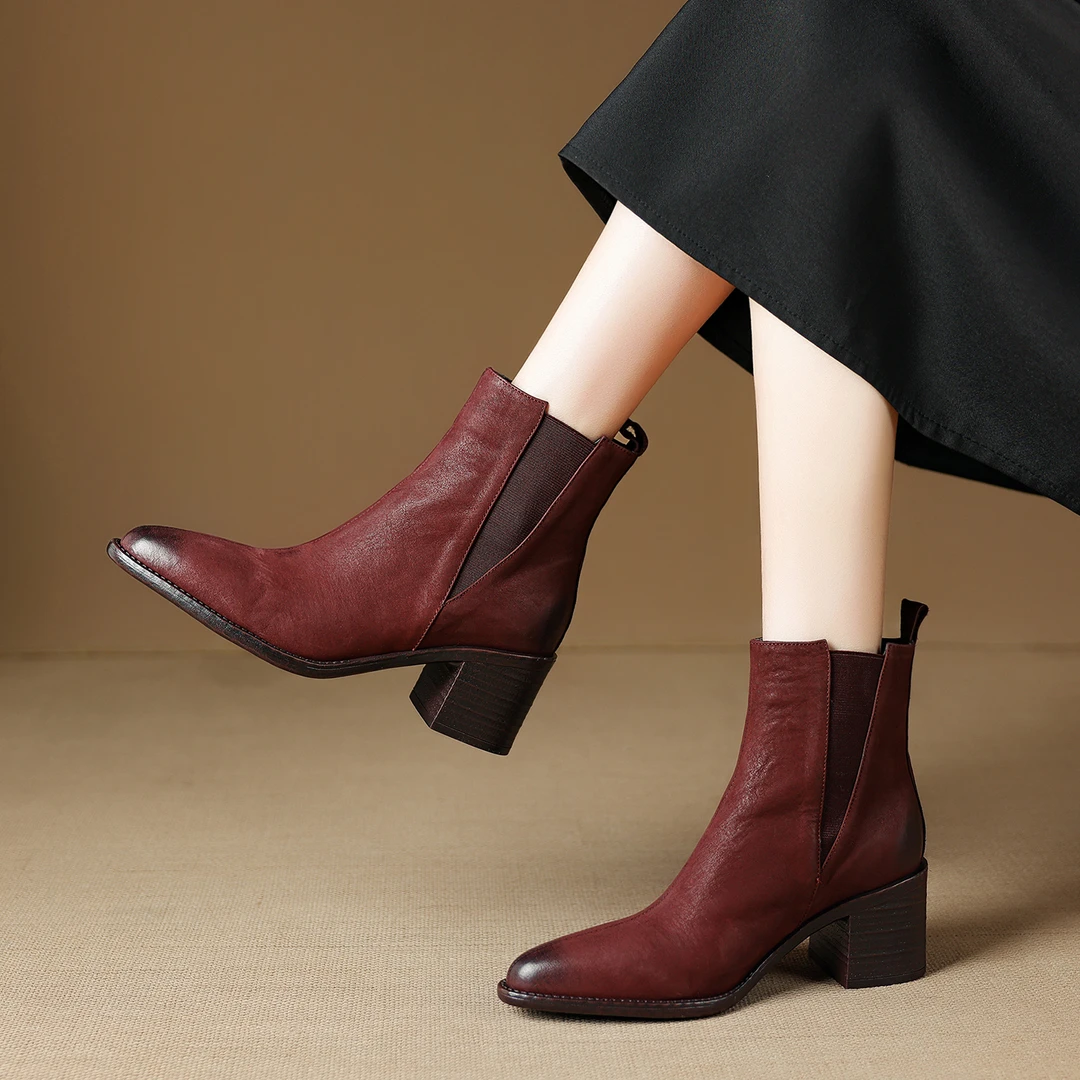 小个子手工女鞋6cm~复古真皮粗跟老钱风气质马丁靴女不累脚小短靴