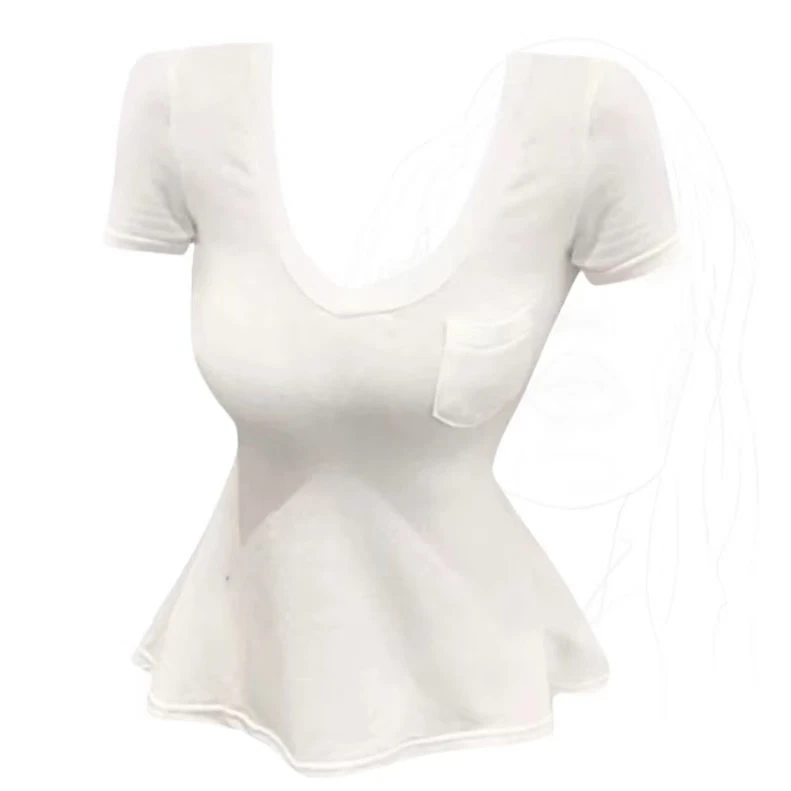 （嘻宝）大码胖MM纯欲风性感U领短袖新款显瘦内搭上衣2921