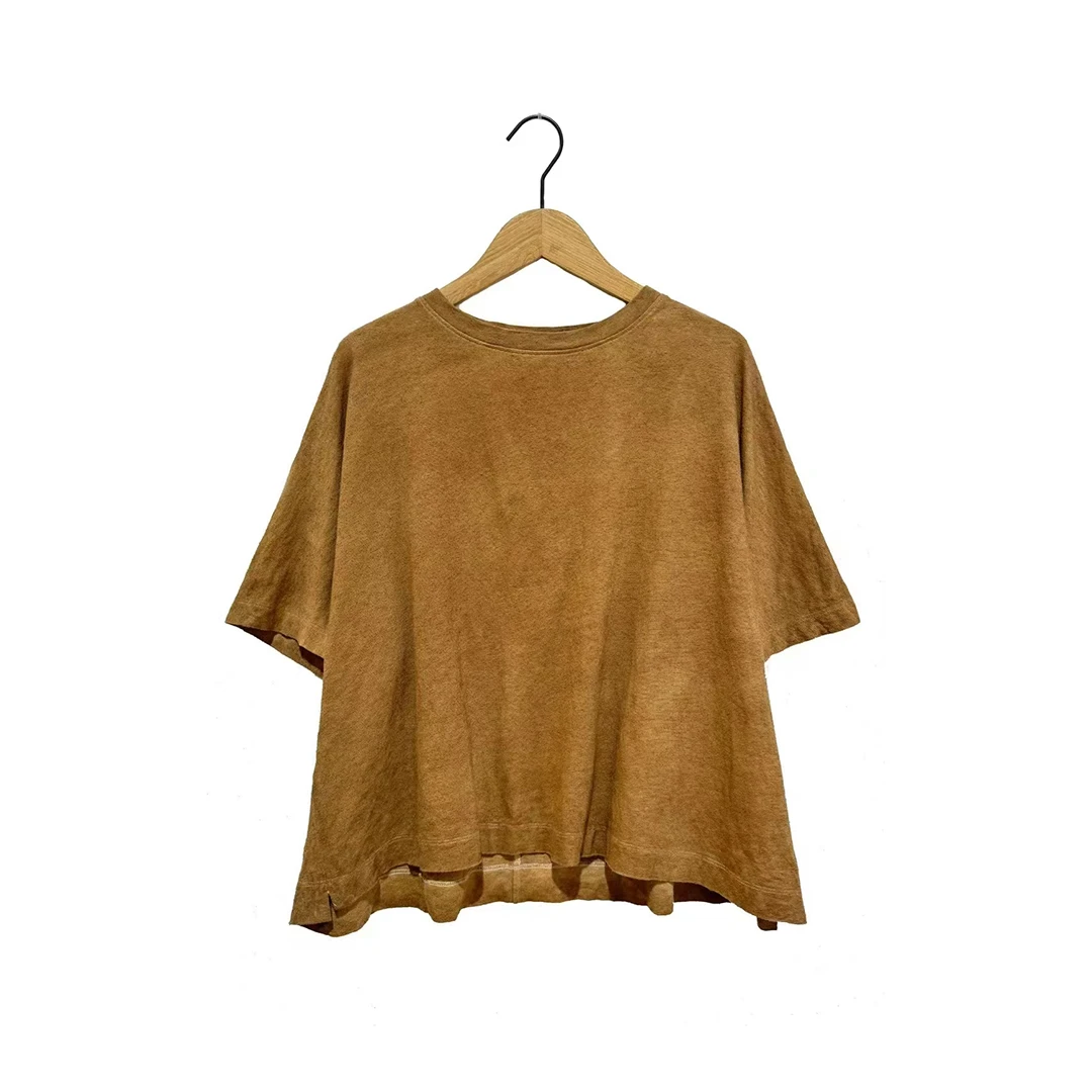 左岸迷香 Z25SS4014 布衣分享原创春夏复古植物染丝棉针织短袖T恤