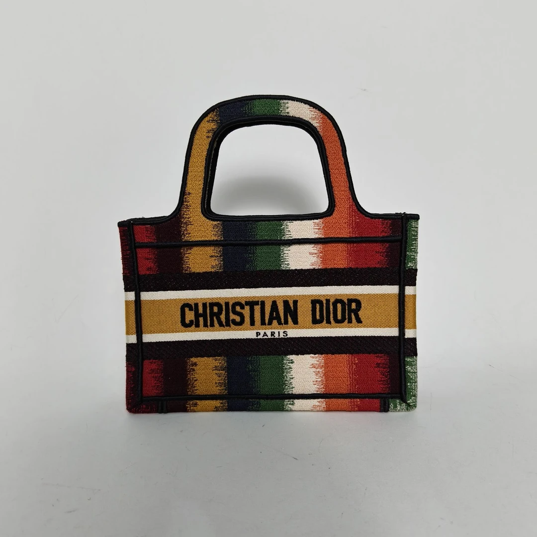 99新 DIOR/迪奥 【黑黑】Book Tote 迷你 21.5 彩色 帆布 2021