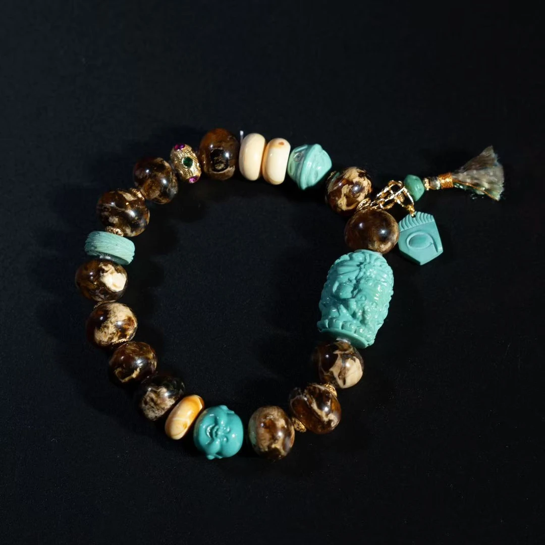 【壹芳珠宝】天然原矿抚顺琥珀大小珠扎基拉姆单圈11mm