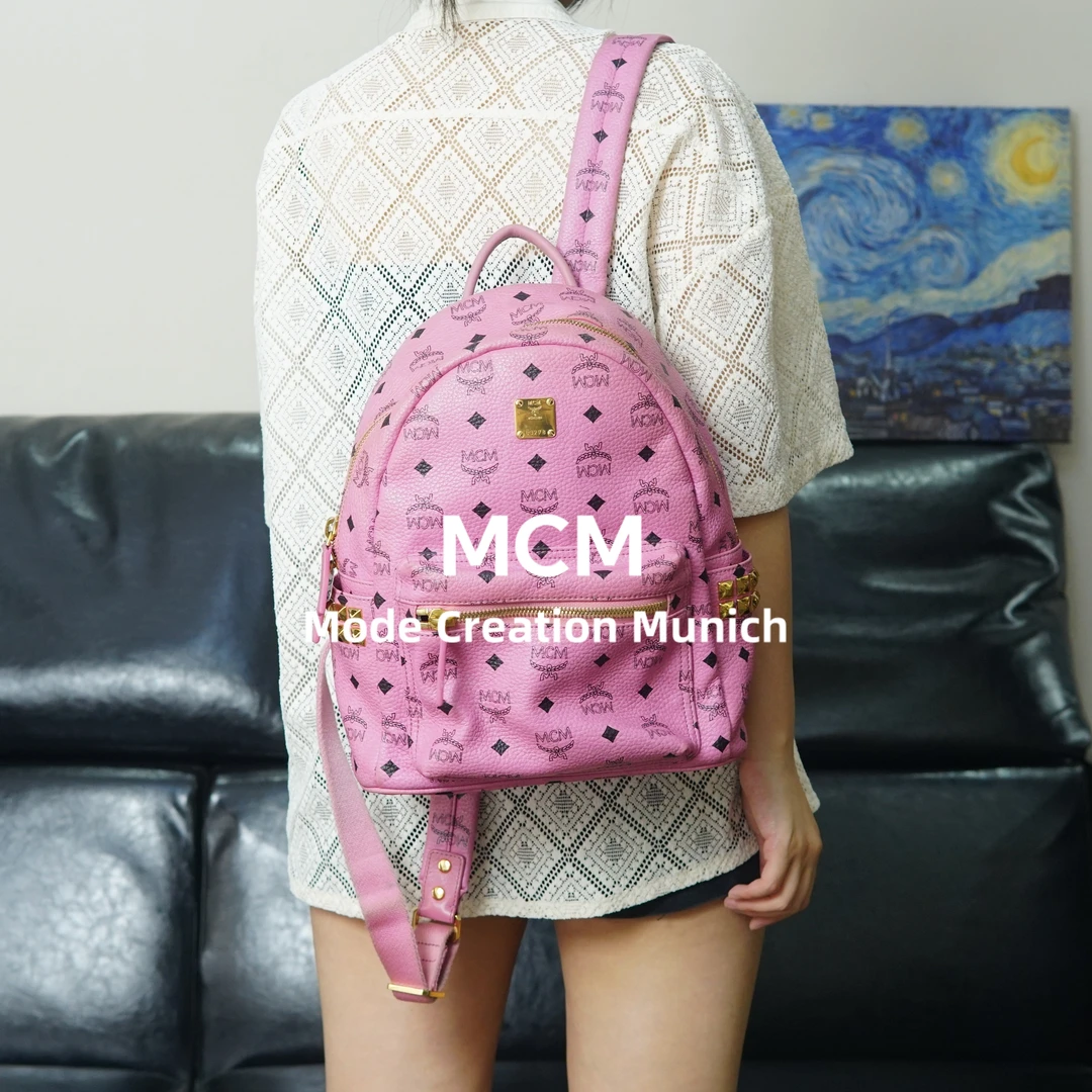 95新 MCM 粉色双肩包/SD06512013/2013