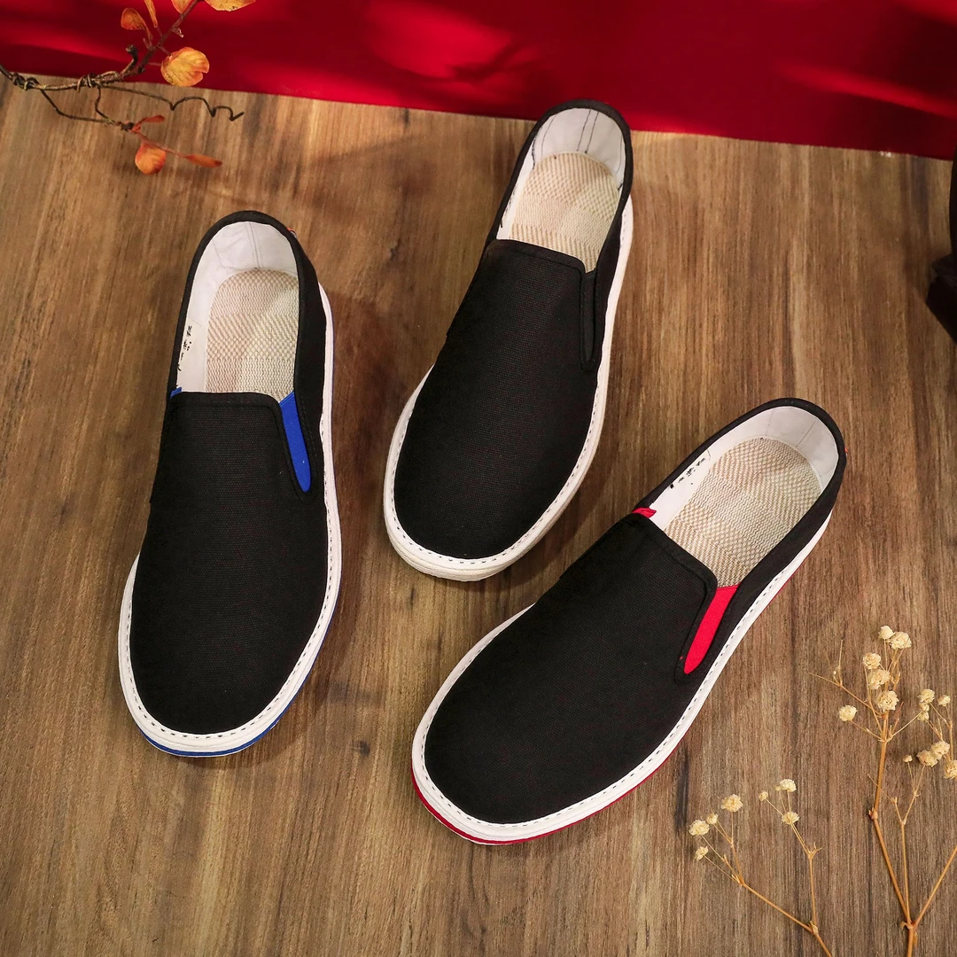 京紫红工艺布鞋开车办公老北京布鞋手工千层底透气男女款工艺布鞋