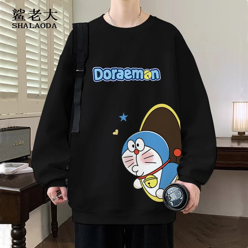 二次元卫衣外套男哆啦A梦动漫周边圆领长袖T恤加绒加厚青少年上衣