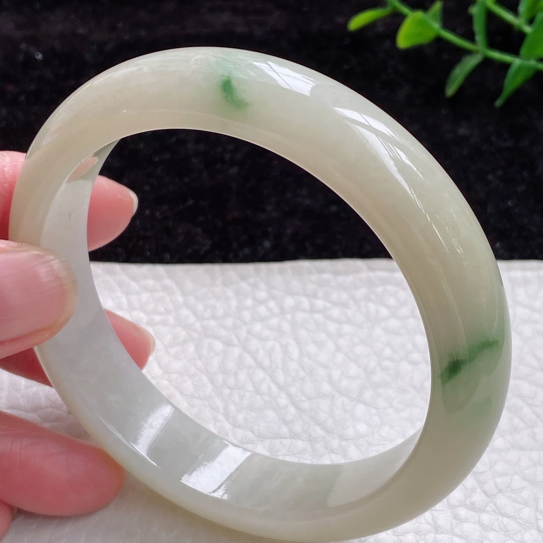 hh实拍61.5大圈口缅甸翡翠黄翡手镯 飘花宽边正圈镯61.5*14.2*8mm