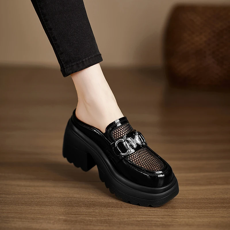 AACCK手工女鞋镂空包头半拖鞋女夏外穿新款松糕厚底凉拖鞋穆勒鞋