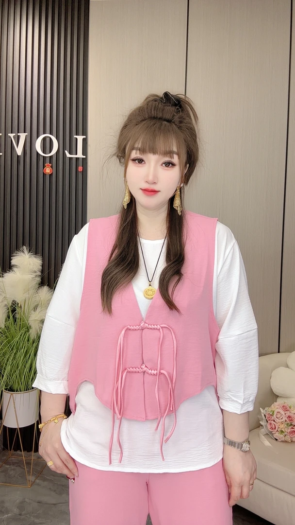 晓慧家1282春夏流苏马甲➕衫➕裤子休闲宽松时尚舒适大码套装