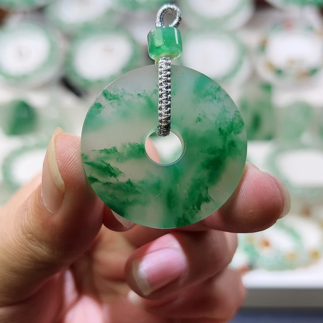石英质玉未镶嵌吊坠(赠链)非洲翠冰飘花平安扣吊坠