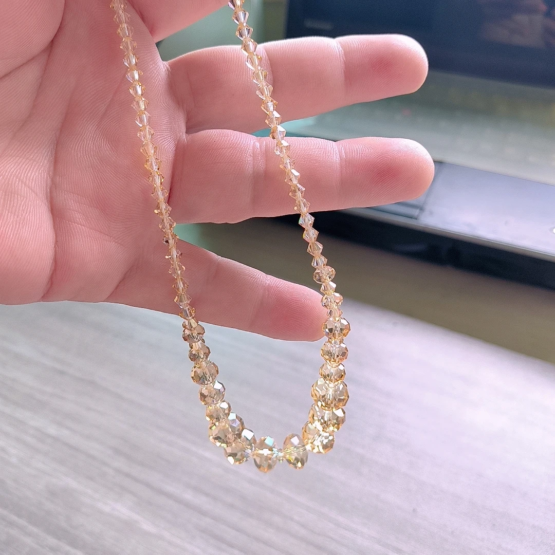 非金属仿水晶项链 施华坠链大轮珠锁骨链素款小众女项链香槟色