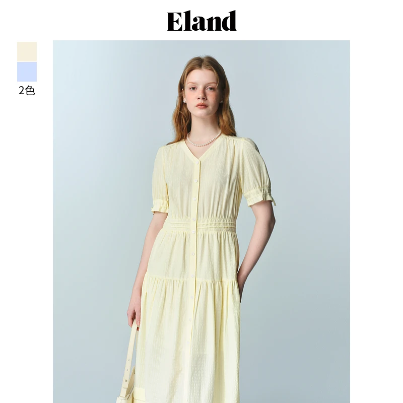 【茶歇裙】Eland衣恋新款度假风设计感短袖连衣裙女夏季EEOWF24T73