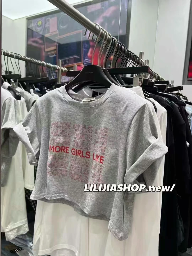 2025夏季新款时髦字母印花短袖T恤女休闲百搭短款圆领上衣