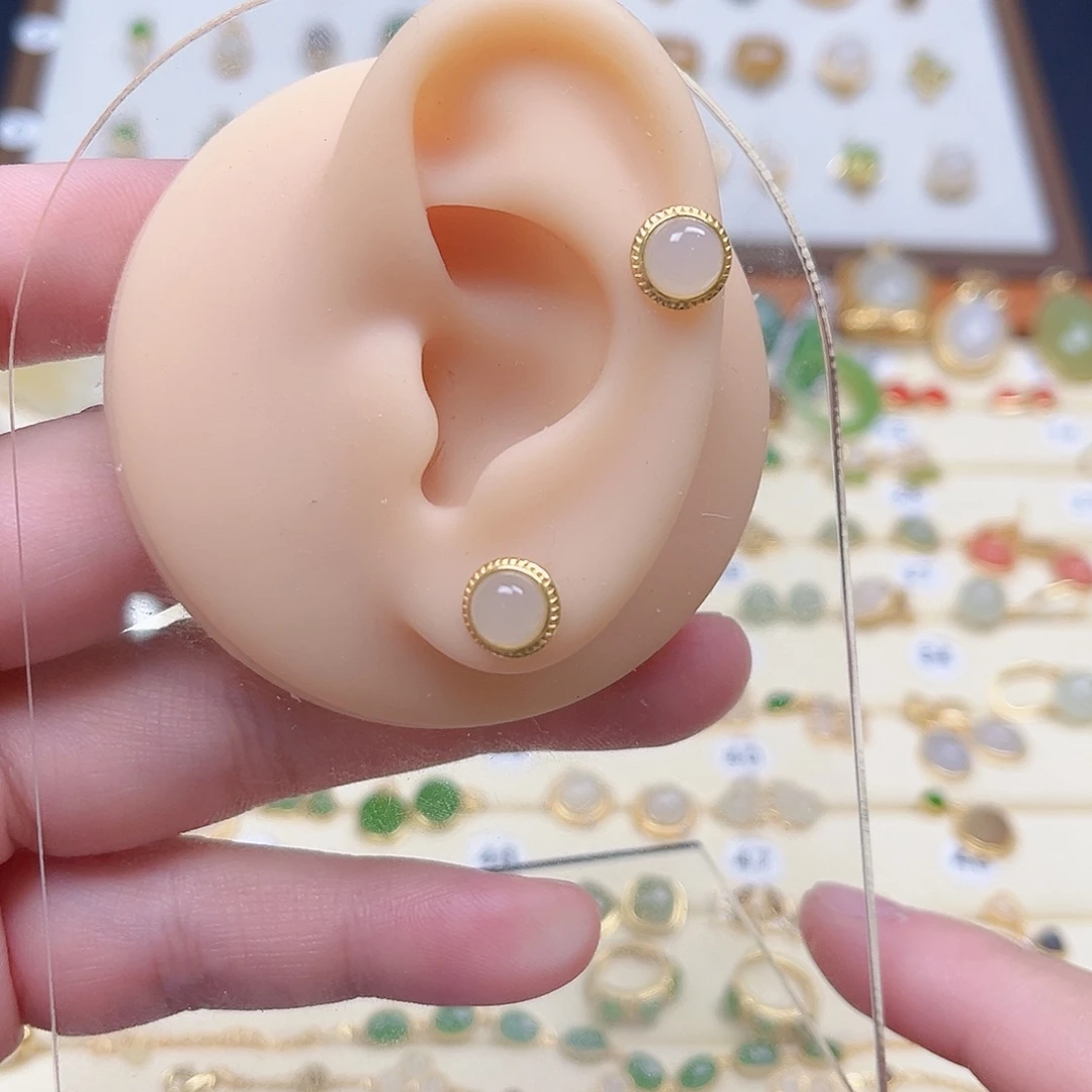 和田玉银S925镶嵌耳饰