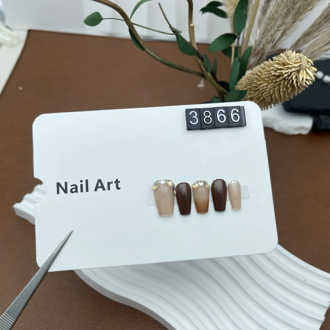 现货穿戴甲3866极光猫眼手工款式穿戴甲中长款穿戴式流行可爱冬季