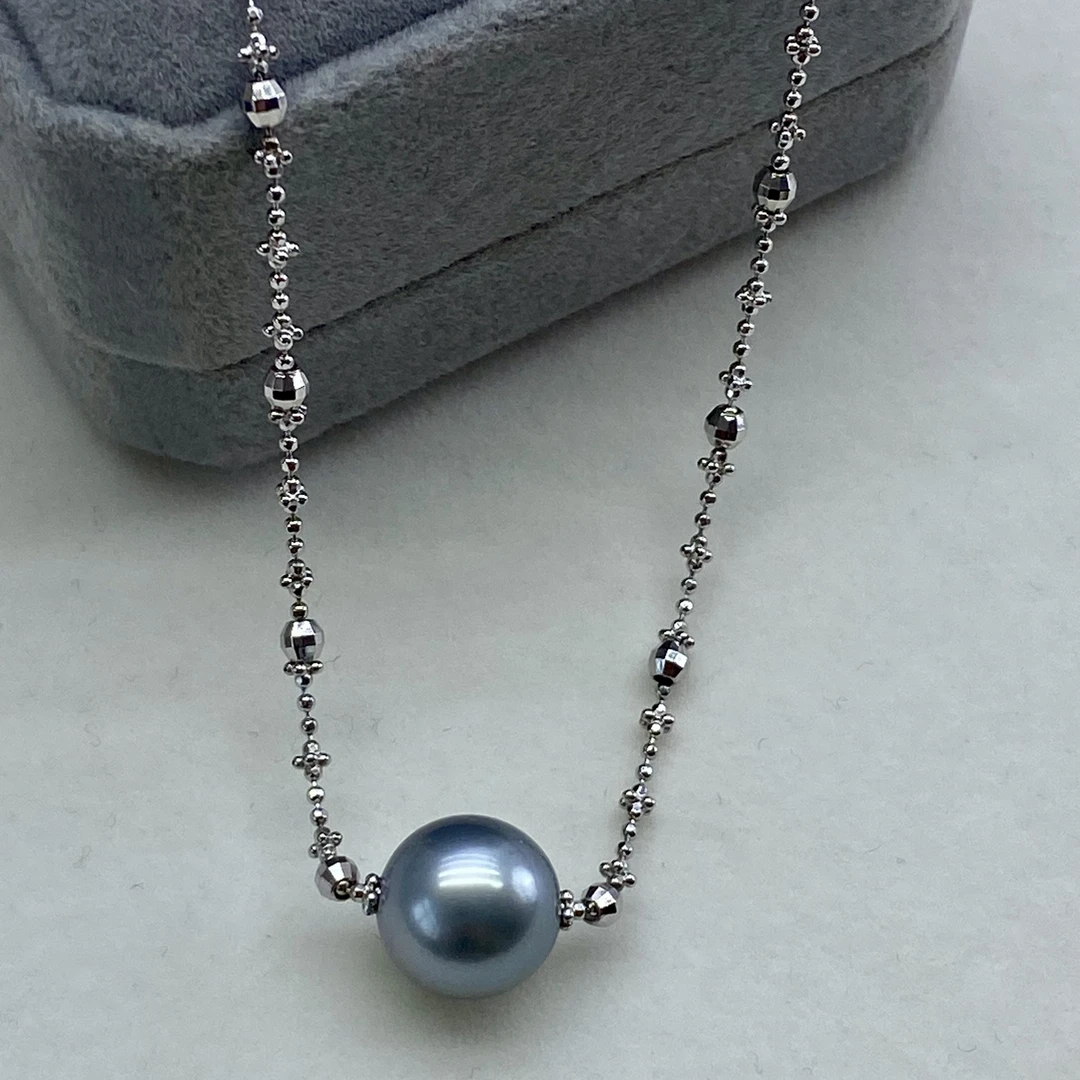琪心海水大溪地黑珍珠铂金灰仙女项链11-12