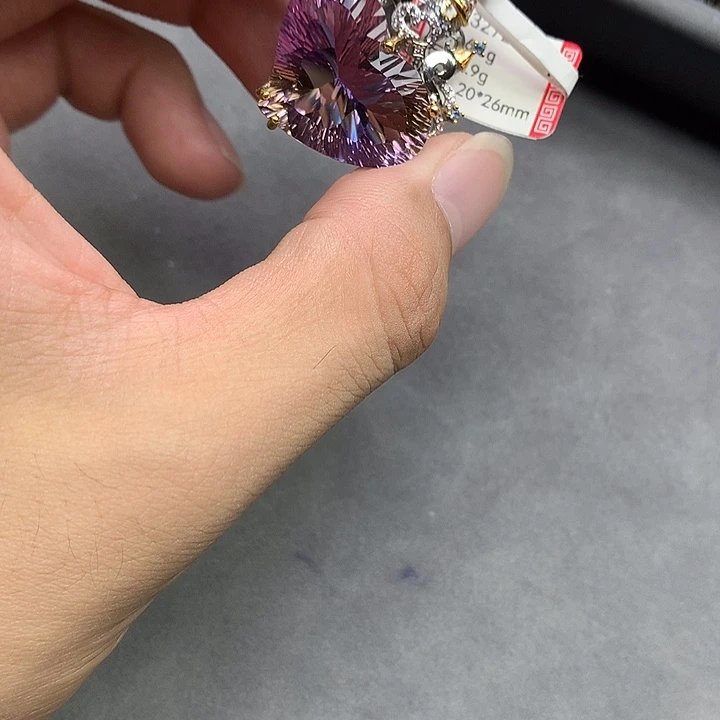 银S925镀金镶嵌水晶吊坠(不含链)