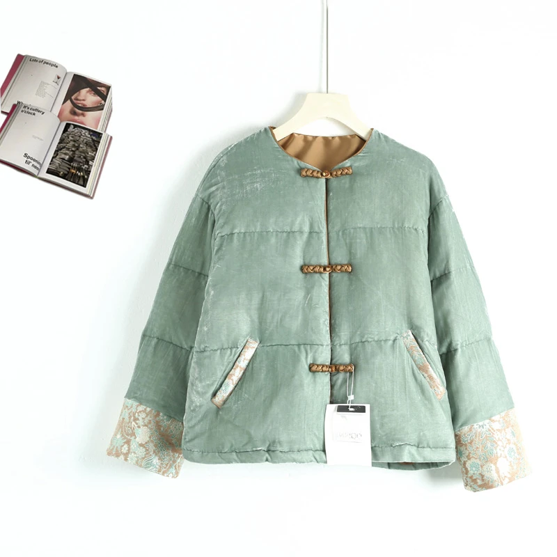 T-Y0051中国风盘扣丝绒棉服女短款24冬新款刺绣中式棉服保暖立领