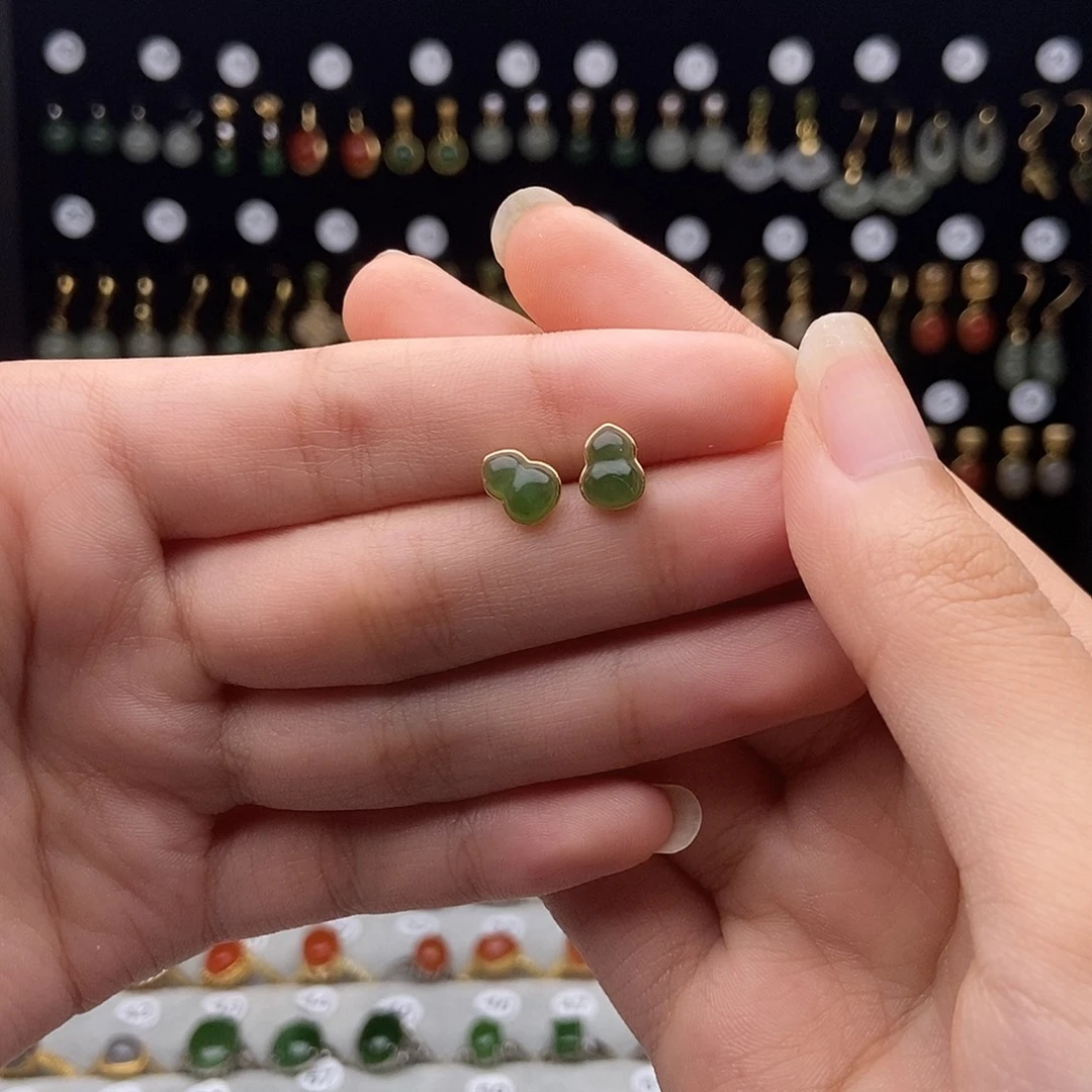 银S925镀金镶嵌和田玉耳饰