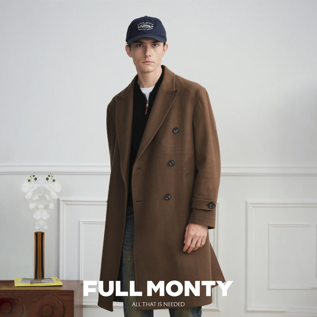 【双排扣戗驳领大衣】新款男士翻领长款外套羊毛高端棕色风衣25冬