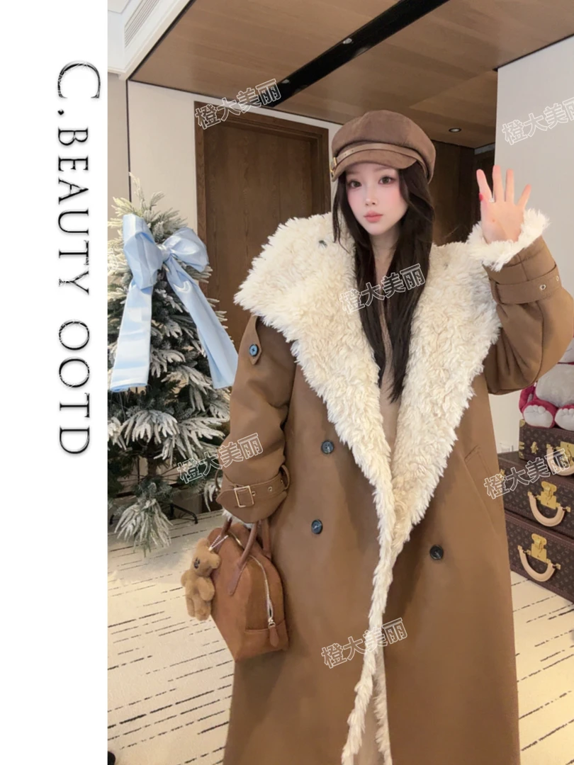 【橙小美丽】28510B仿小羊羔毛毛短款皮外套女加厚翻领双面穿派克服