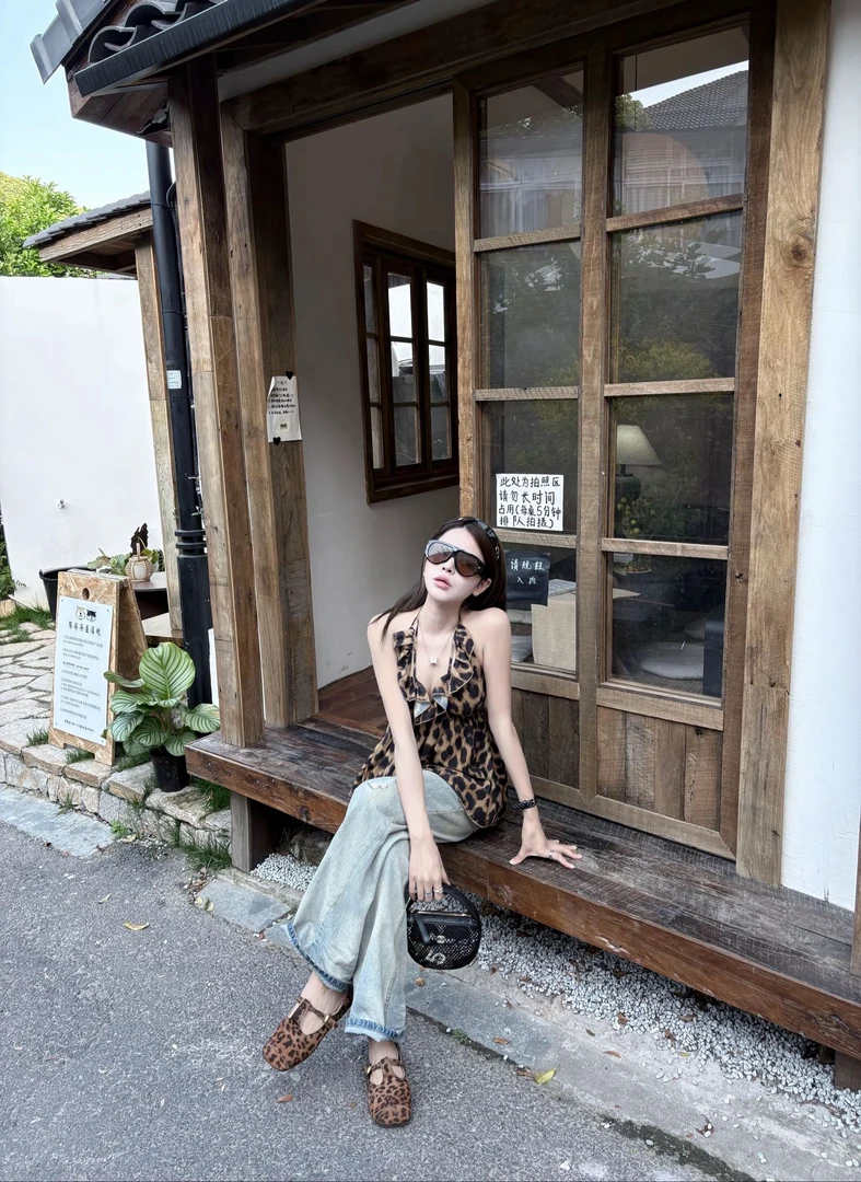 Yyynn Babies豹纹挂脖吊带