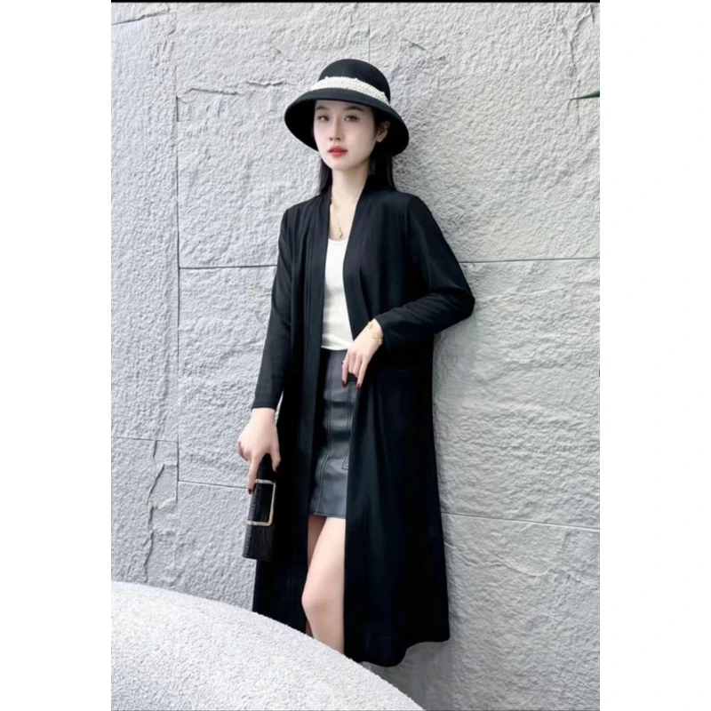 【千姿燕】3253新款纯色大口袋气质收腰显瘦中长款高级披肩女装外套