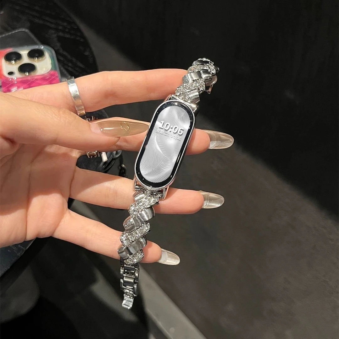 新款镶钻适用小米手环10表带千金麦穗9PRO小米手环9女款金属腕带