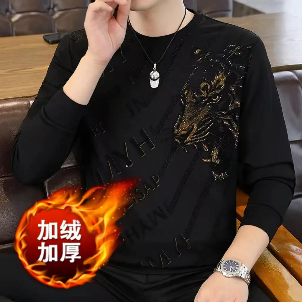 男士圆领霸气虎头卫衣个性休闲打底衫宽松长袖时尚秋冬季套头