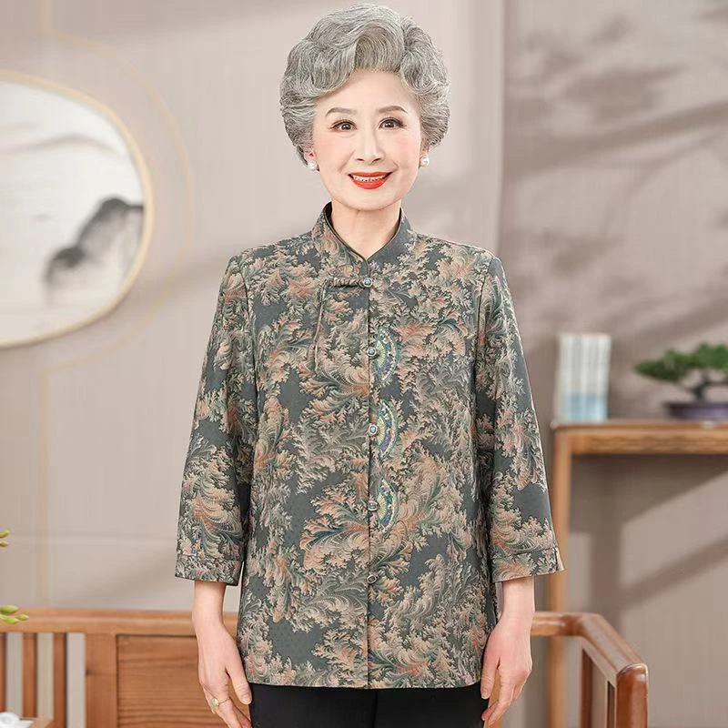 9301-夏季新款新中式妈妈装七分袖洋气时尚衬衫上衣A27一3一3