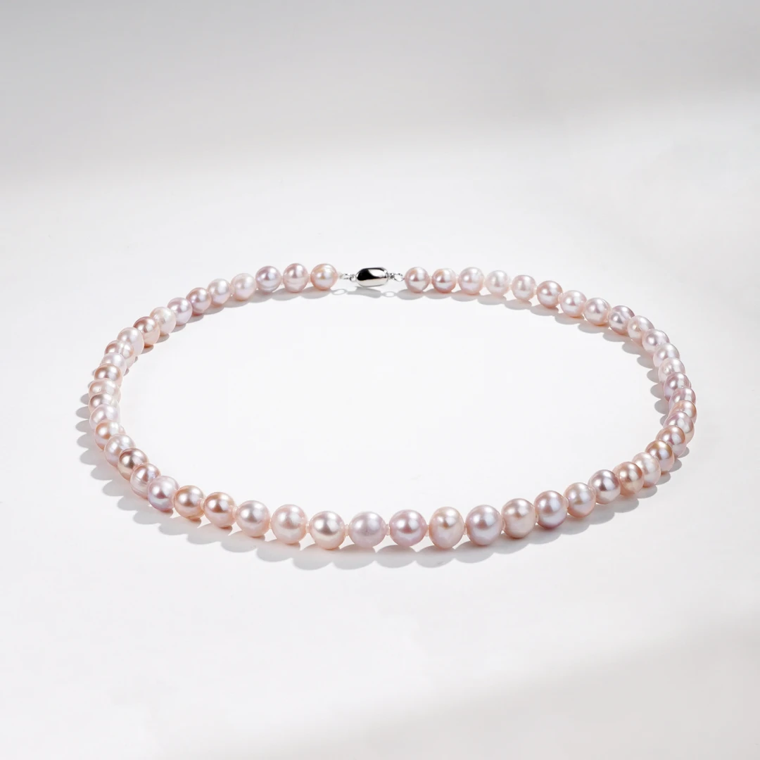 7.5-8.5mm昔时G20-Z 银925无核多样性发货淡水珍珠项链粉紫色45cm