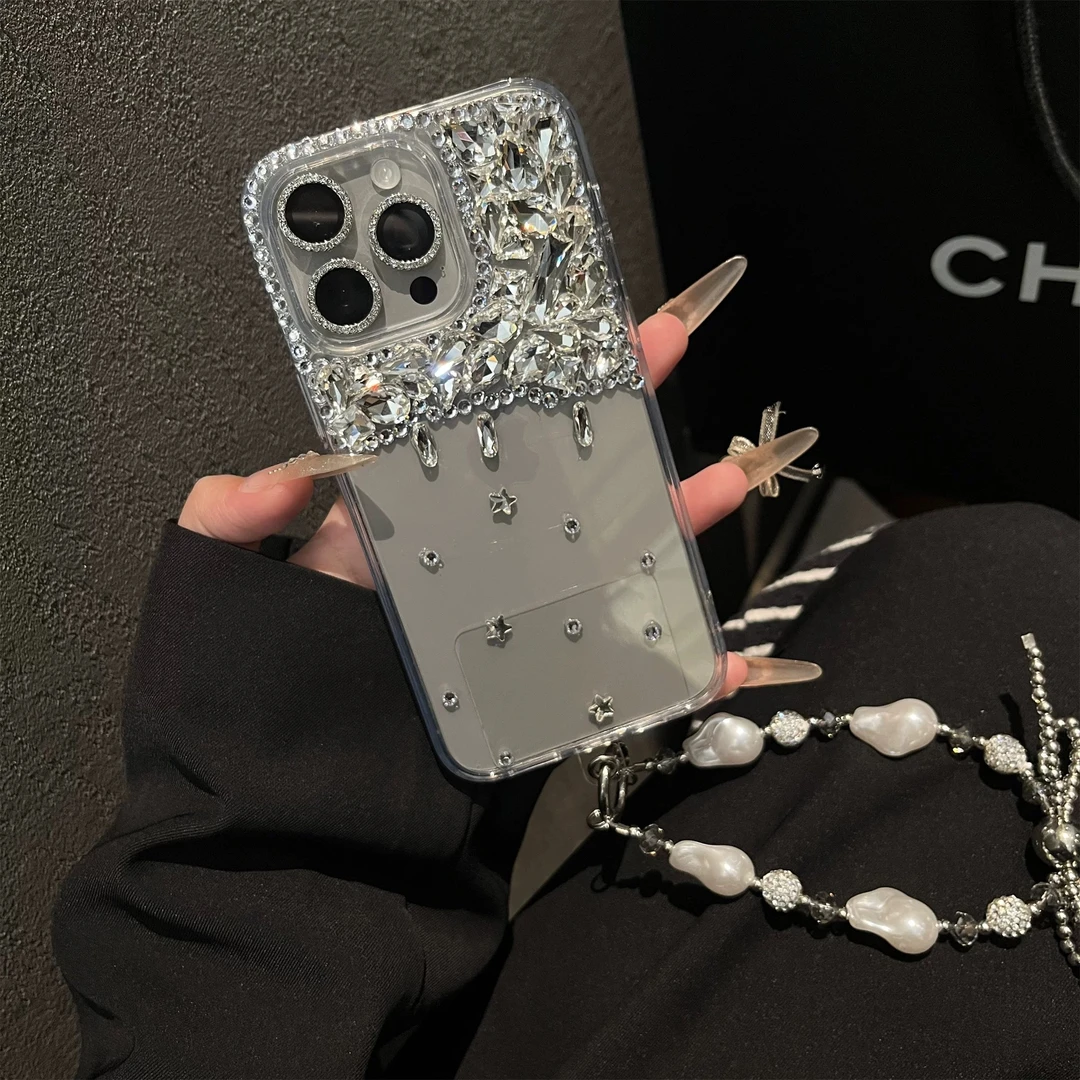 高定款水晶钻不发黄适用于苹果iPhone16promax手机壳15高透13名媛