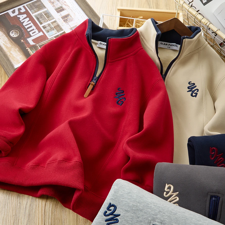 儿童蚕丝羊毛半拉链卫衣冬季2025新款男童冬款上衣1011