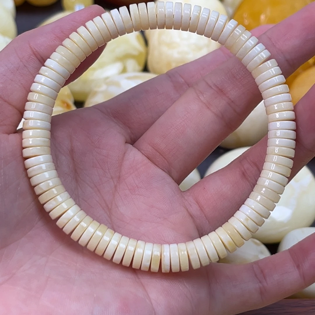 琥珀裸石未镶嵌瓷白药片手串卡7