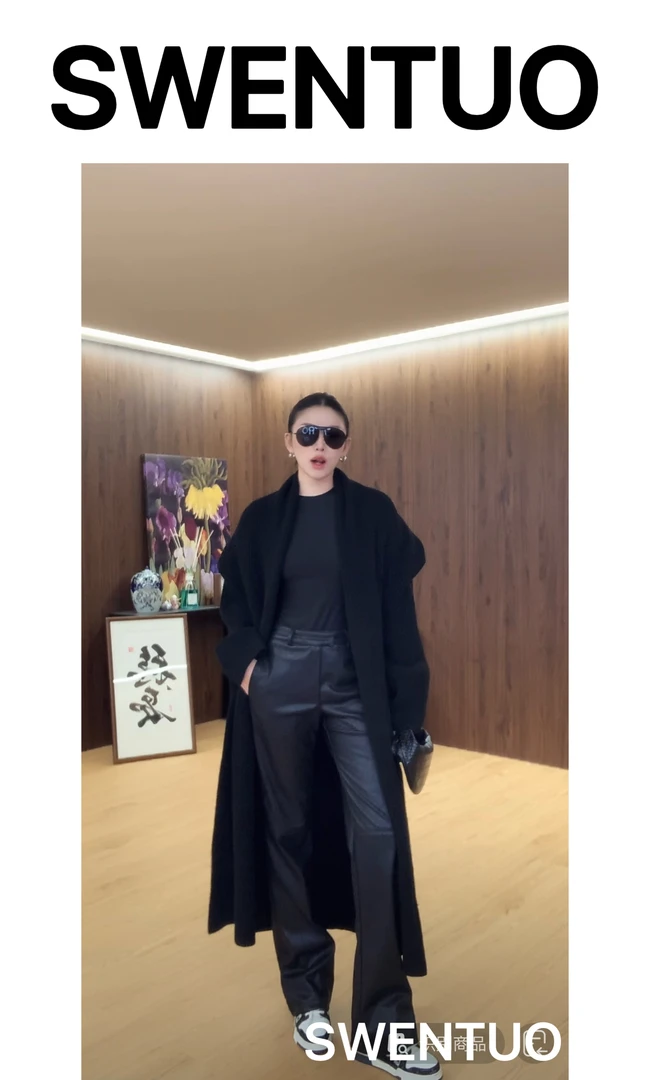SWENTUO.小众设计款时尚重磅翻领宽松毛衣长款