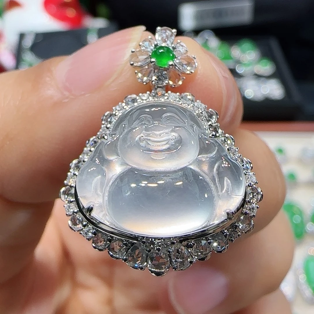 翡翠吊坠(不含链)18K金镶嵌