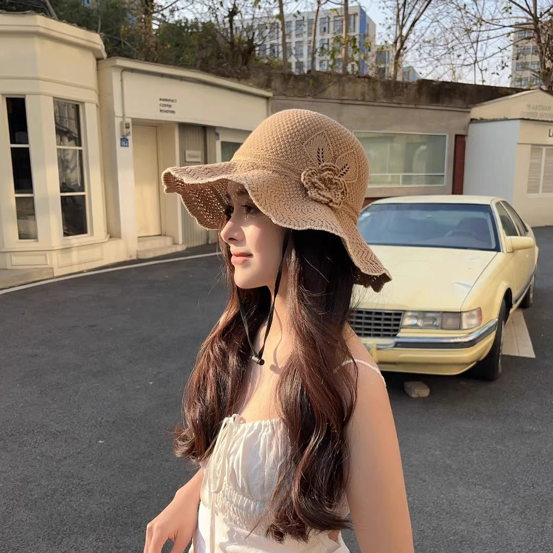 帽子女夏季花朵遮阳帽休闲平檐帽子夏天网红百搭遮脸防晒太阳帽