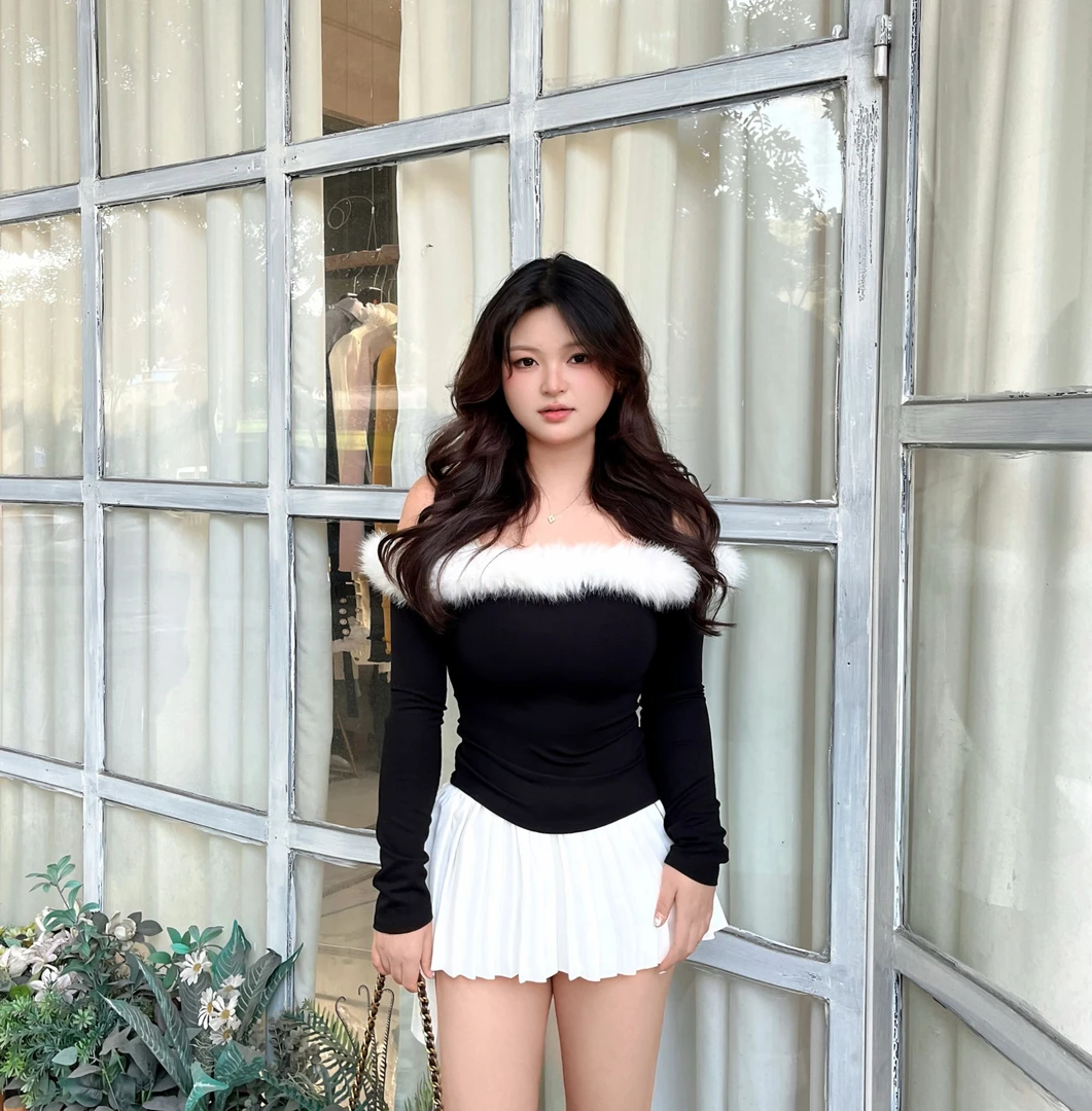 LHTE青青大码女装 秋冬性感纯欲风辣妹一字领假两件连衣裙L5346