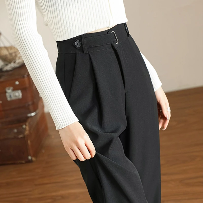 窄版阔腿裤女2025秋季高腰宽松显瘦垂感小个子大码直筒休闲西装裤