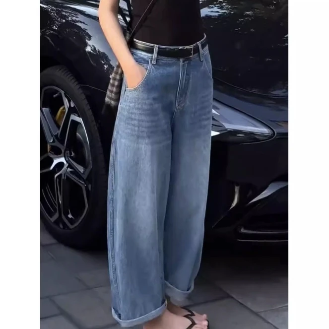 大码胖妹妹九分阔腿裤韩版阔腿牛仔裤子女早秋新款梨形身材萝卜裤