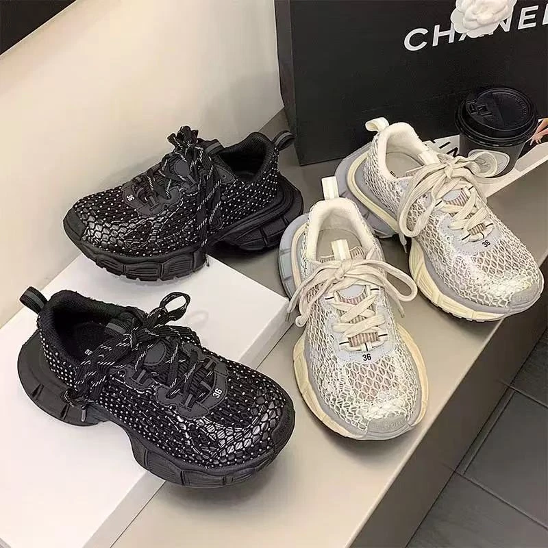 5202真皮水钻渔网增高巴黎擦色老爹鞋女鞋休闲运动鞋