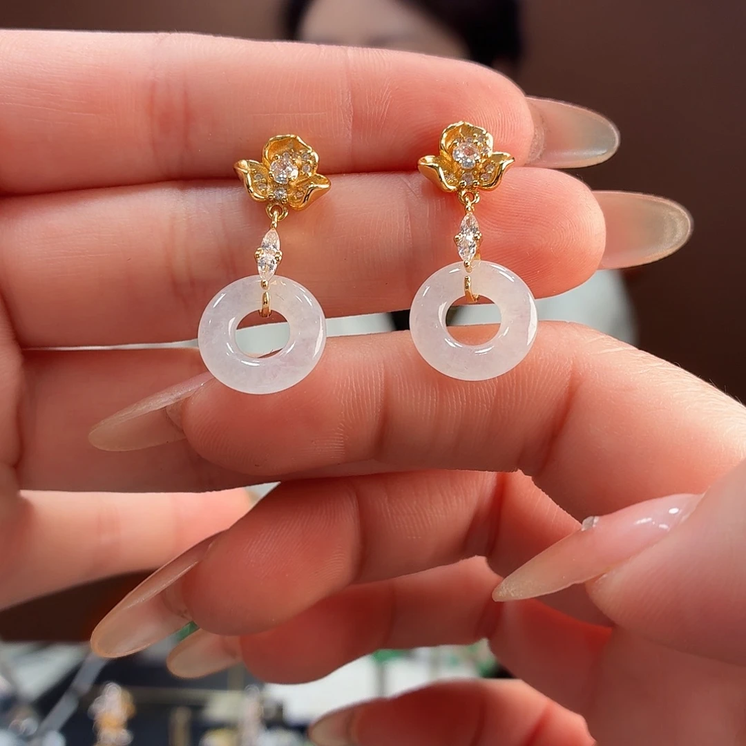 翡翠银S925镶嵌耳饰