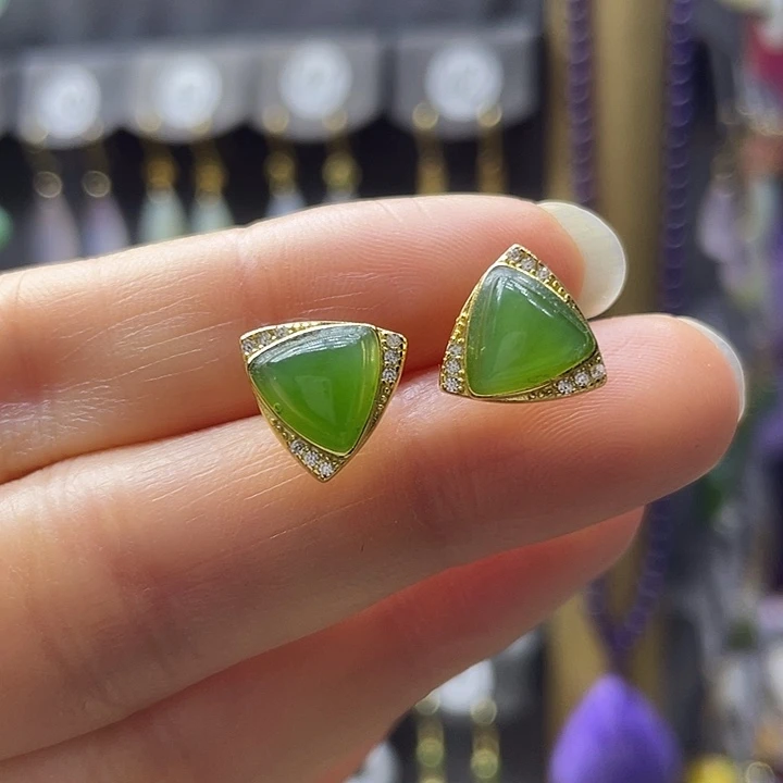 和田玉银S925镶嵌耳饰