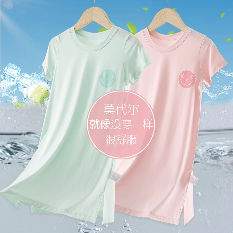 女童莫代尔睡裙亲子装校园清新休闲连衣裙短袖空调服中大童睡衣