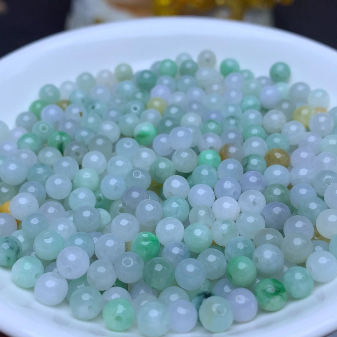 翡翠卡5.3mm冰三彩珠40个
