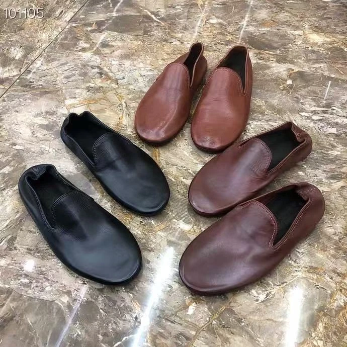 广州时尚新款男士真皮平跟牛筋软底马皮休闲套脚舒适复古休闲皮鞋