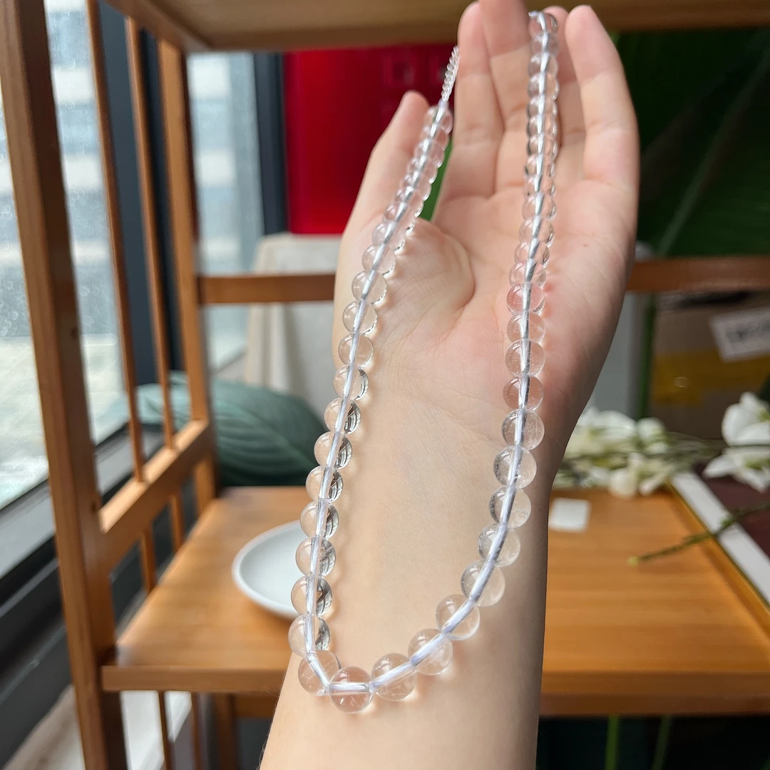 【郭老师】约8mm白水晶圆珠合金扣头尾链项链约42+4cm