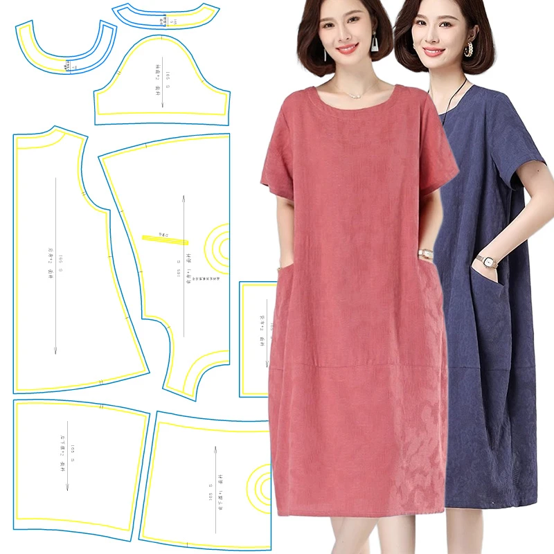 165服装裁剪纸样做衣服缝纫图纸大码连衣裙妈妈装灯笼裙短袖样版