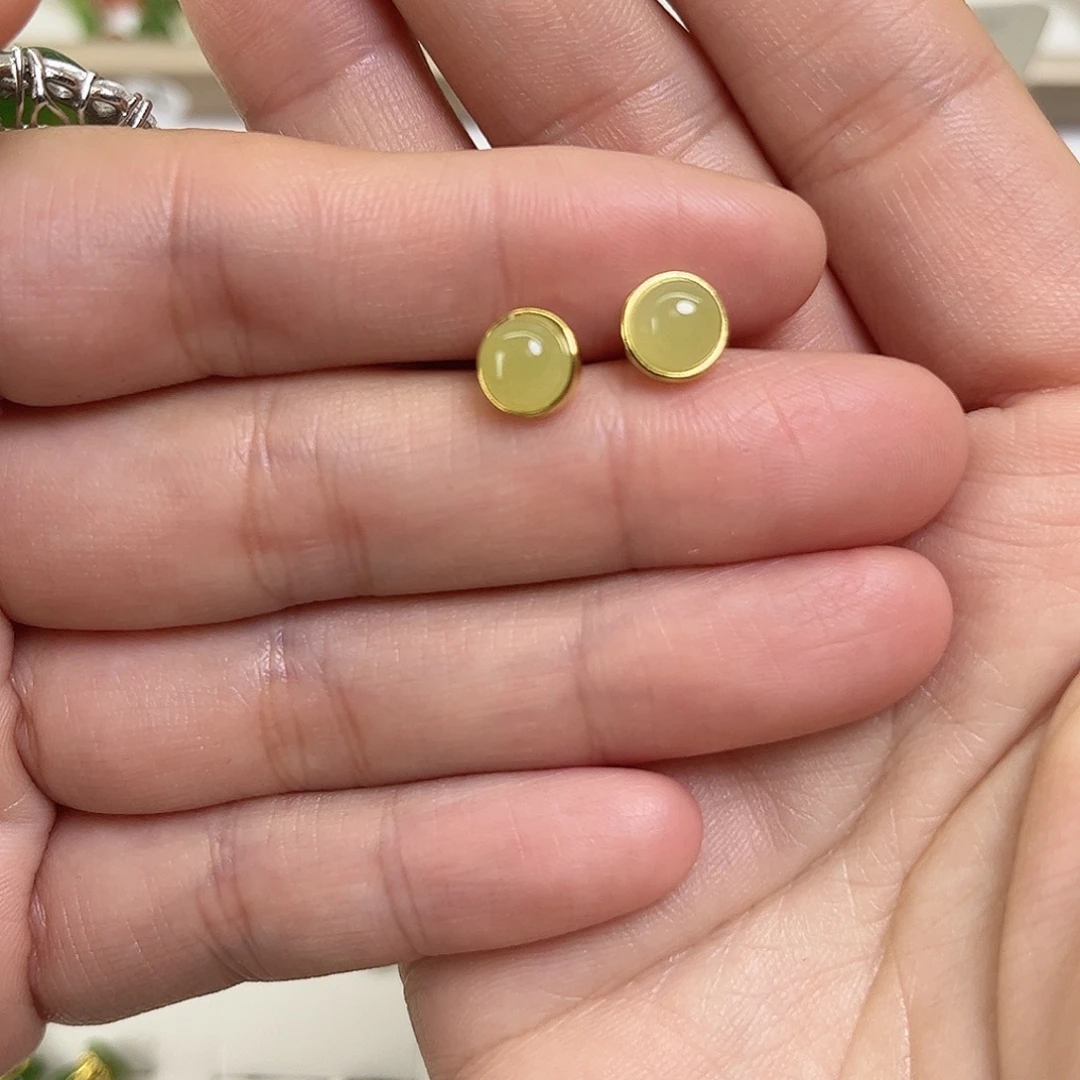 和田玉银S925镶嵌耳饰