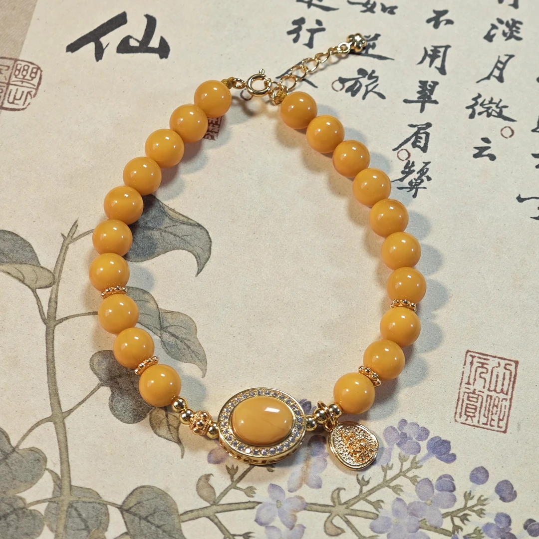 【鸿汐】ZQ266707蜜蜡焦皮圆珠单圈手链7mm+