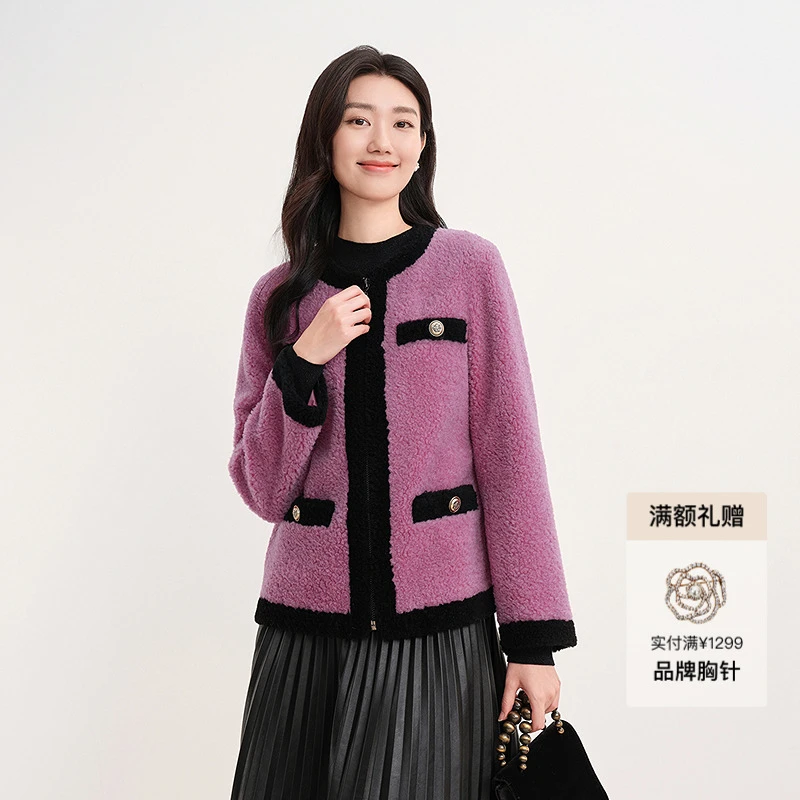 【商场同款】珂莱蒂尔小香风绵羊毛绒感短款大衣KK00677S