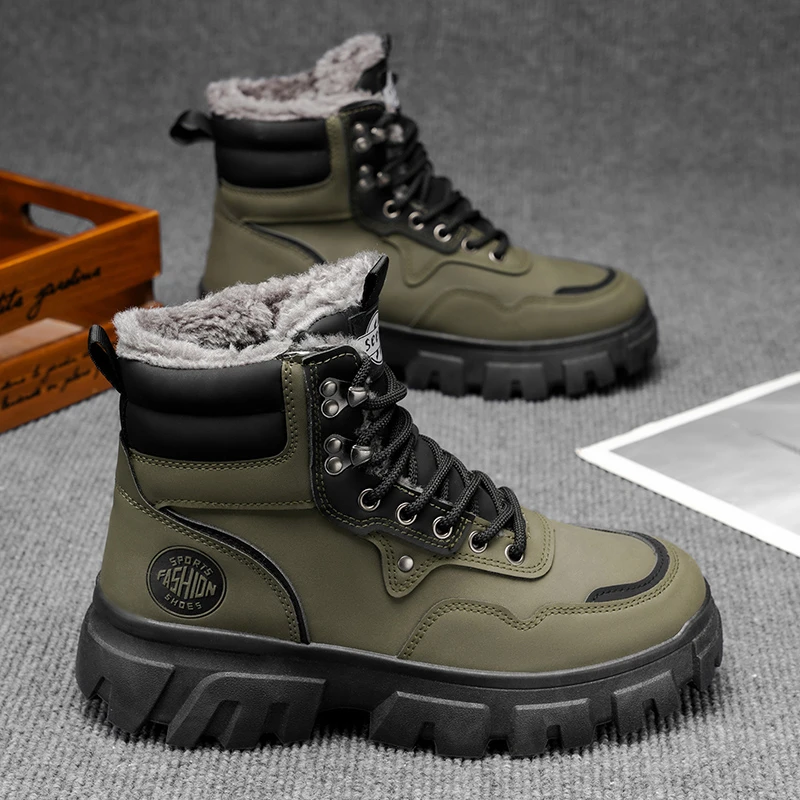 马丁靴男款高帮冬季加绒保暖棉鞋户外防水防滑东北雪地靴X198-1
